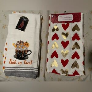 Halloween Pumpkin Kitchen Towels - White, Gold, Black, Orange